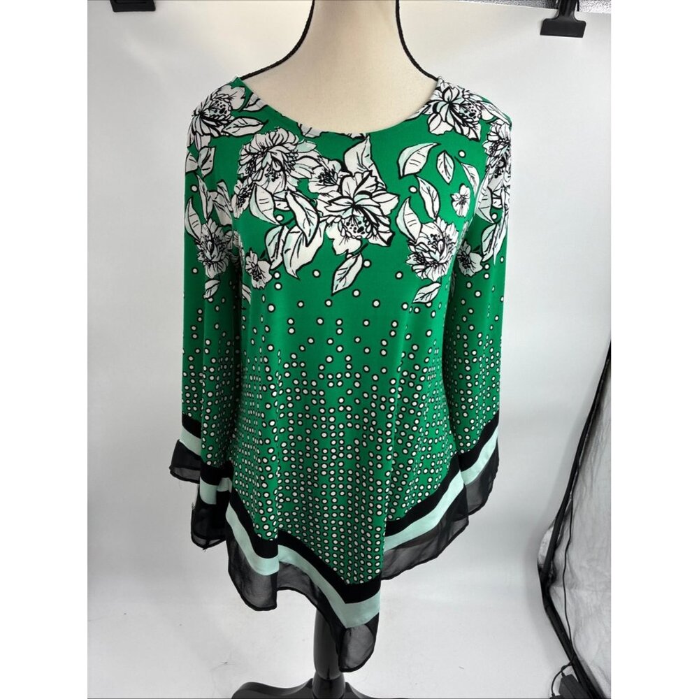 Alfani Wome's Green Floral Polka Dot Top Size S Polyester Spandex